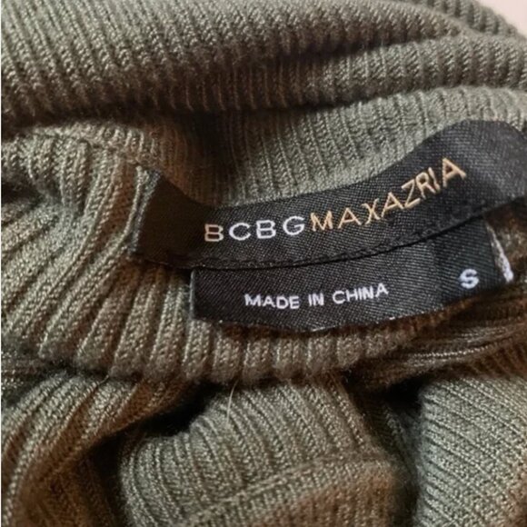 BCBG MaxAzria Army Green Ribbed Fitted Turtleneck "Kate Effect"Knit Dress - Picture 6 of 6